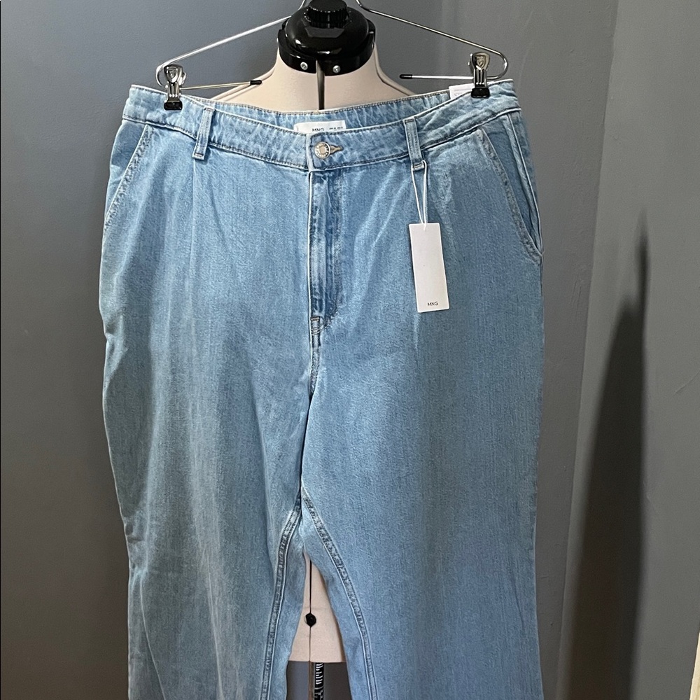 Mango Pale Blue Relaxed Mid Waist Regular Fit Regular Length Jeans Size-14 NWT